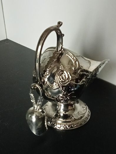 Silver plated sugar scuttle with scoop