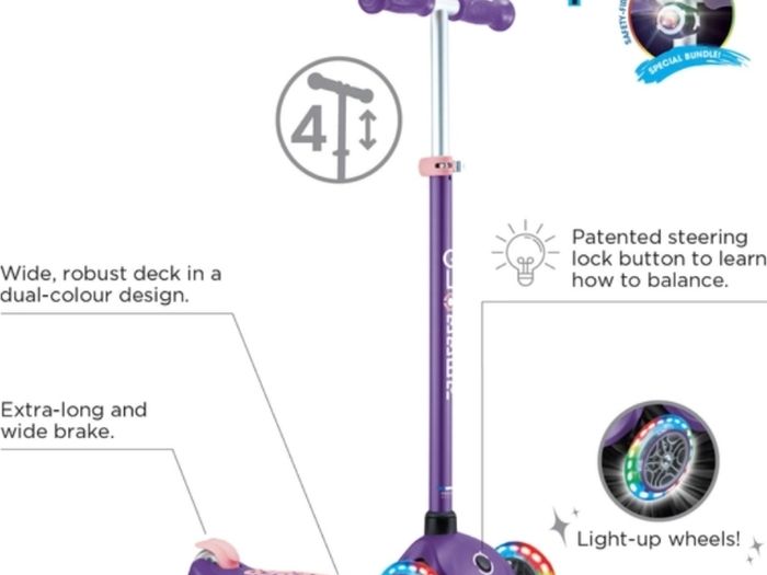 3 wheels scooter for kids with wheels light and front light. New in box!