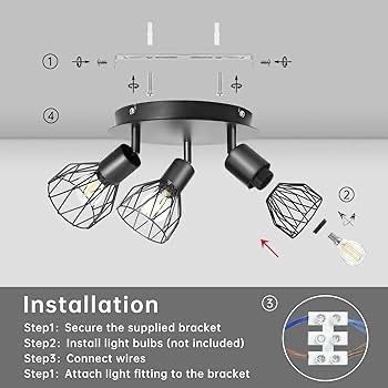 NEW SALE | Spot Light Fittings for Ceilings Adjustable Metal Wire Cage Kitchen Spotlight Ceiling Lights with E14 Base Black 3 Way Ceiling Light Industrial for Indoor Bedroom Hallway Living Room Shop
