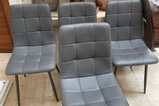 4 x Beautiful Solid Grey Leather Padded Kitchen Dining Chairs - Can Deliver