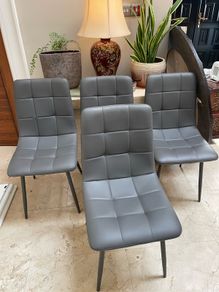 4 x Beautiful Solid Grey Leather Padded Kitchen Dining Chairs - Can Deliver