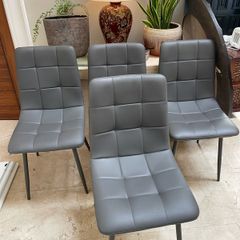 4 x Beautiful Solid Grey Leather Padded Kitchen Dining Chairs - Can Deliver