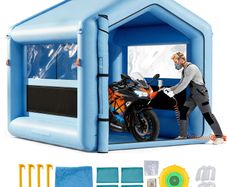 Inflatable Paint Booth, 3 x 2.5 x 2.5 m, Inflatable Spray Booth with 550W Powerful Blower and Air Filter System, Triangular Roof, for Painting Bicycle, Motorcycle, Automotive Sheet Metal