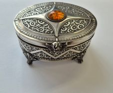 A silver-plated jewelry box from Poland, with the hallmark 1738.