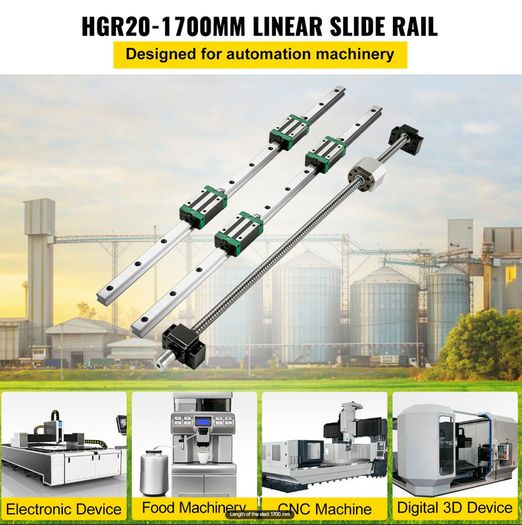 HGR20-1700mm Linear Guide Rail Kit Slide Rail with 1Pcs RM1605-1700mm Ballscrew with BF12/BK12 Kit Linear Slide Rail Guide Rail Square For DIY CNC Routers Lathes Mills
