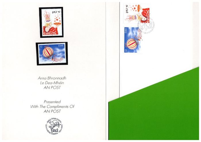 1993 Ireland Love Stamps An Post "Ministerial Pack" include Mint Never Hinged set and first day cover.
