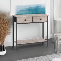 Slim Console Table, Narrow Console Table with 2 Drawers, Hallway Table with Storage, Sofe Table, Small Side Table for Small Spaces, Living Room, Entryway, Kitchen, Greige and Black