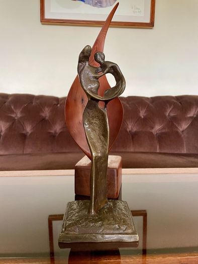 Abstract Modernist Bronze Mother and Child Sculpture Statue Figurine