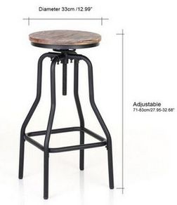 Affordable Industrial Style Height Adjustable Swivel Bar Stool With Natural Pinewood Top