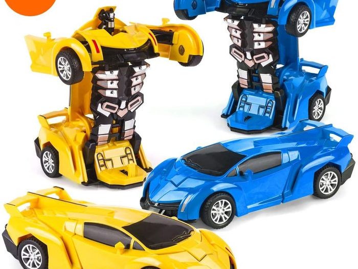 2 Pcs Deformation Cars for 3-7 Years Old Boys,Best Birthday Gifts for Boys Girls Pull Back Robot Car Toy for Boys Girls Kids Play Push Toy Cars Transformers Cars Toys for Kids Blue & Yellow