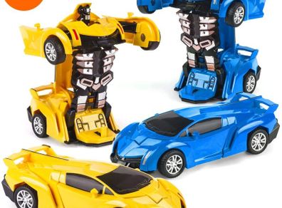 2 Pcs Deformation Cars for 3-7 Years Old Boys,Best Birthday Gifts for Boys Girls Pull Back Robot Car Toy for Boys Girls Kids Play Push Toy Cars Transformers Cars Toys for Kids Blue & Yellow