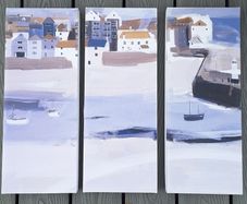 3 Piece Coastal Harbor Canvas Set Nautical Village Wall Artwork