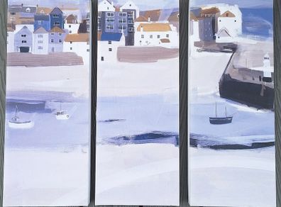 3 Piece Coastal Harbor Canvas Set Nautical Village Wall Artwork