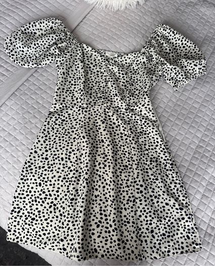 Miss Selfridge Dalmatian Spot Puff Sleeve Mini Dress UK 8