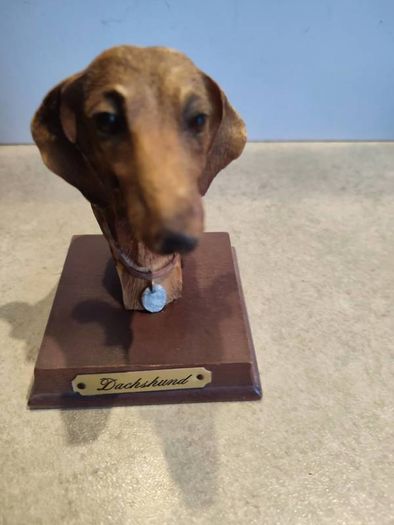 Lovely Dachshund resin head figurine hand painted.