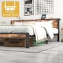 Double Bed Frame with Wooden Storage Shelf Headboard,No Box Spring Needed Metal Platform Bed Frame Double ,Noise Free,Reinforced Strong Support Leg,Textured Black&Brown Oak Image 3