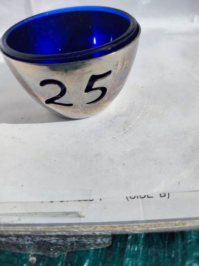 Silver Plate 25 Th Anniversary With The Blue Glass Insert