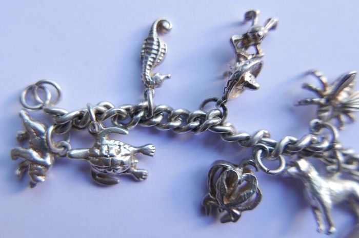 Vintage Heavy Sterling Silver Charm Bracelet length 7" - 37,9g