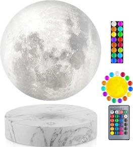 Levitating Moon Lamp -5.9inch Floating 16 Colors Moon Lamp -3D Printed Magnetic Levitation Night Light for Home Decor, Remote Control & Brightness Adjustable - Birthday Gifts for Lover Friends