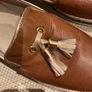 Carl Scarpa Tan Leather Loafers with gold trim and tassels- Size 38 Image 4