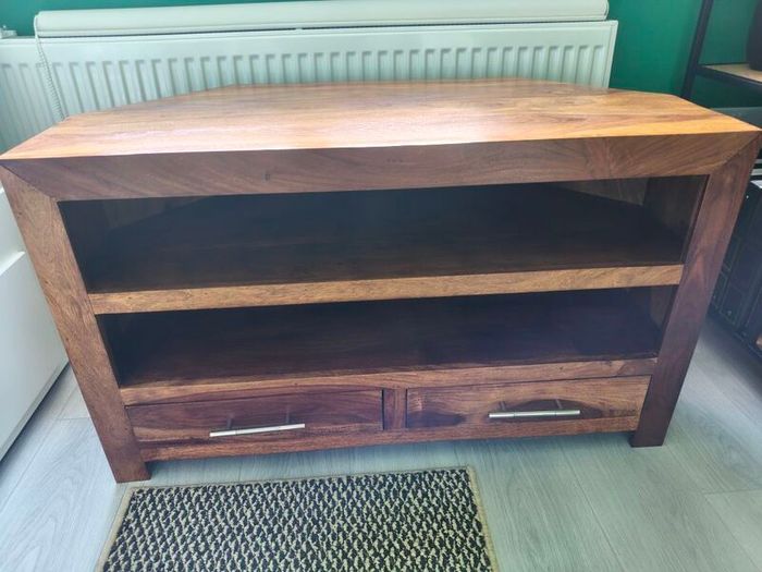 Two Drawer Sheesham Wood Corner TV Unit - India