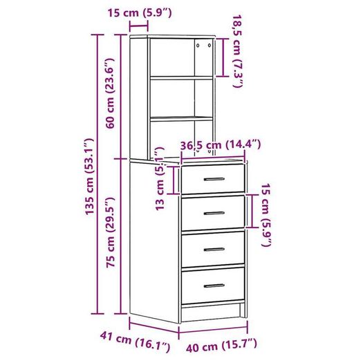 Highboard Smoked oak 40 x 41 x 135 cm