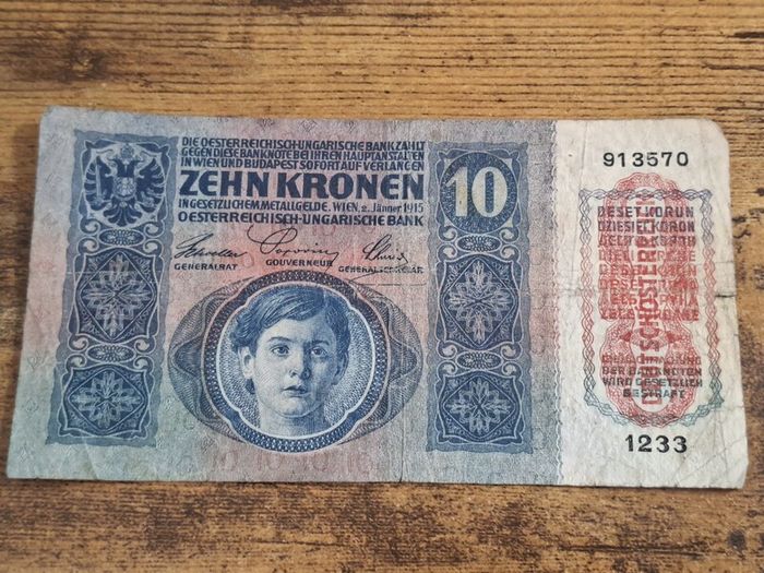 Austria-Hungary, 10 Kronen banknote, 2 January 1915, circulated, with overprint - free standard postage
