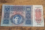 Austria-Hungary, 10 Kronen banknote, 2 January 1915, circulated, with overprint - free standard postage
