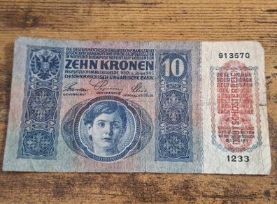 Austria-Hungary, 10 Kronen banknote, 2 January 1915, circulated, with overprint - free standard postage