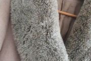 M&amp;S wool and cashmere mix light taupe longline coat with detachable luxurious faux fur collar Sz 12 L (Fit 14-16UK)