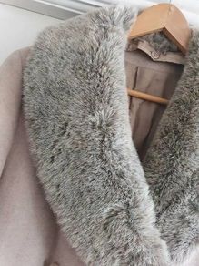 M&S wool and cashmere mix light taupe longline coat with detachable luxurious faux fur collar Sz 12 L (Fit 14-16UK)