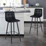 _Bar Stools Set of 2 Velvet Bar Stools Bistro Stools with Metal Footrest, Bar Chair for Bar, Counter and Home (Black) Image 4