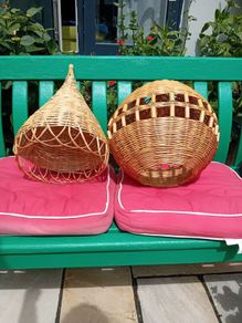 pair of vintage wicker light shades