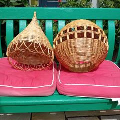 pair of vintage wicker light shades