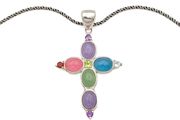 Vintage 925 Sterling Silver Multi Gemstone Cross Necklace