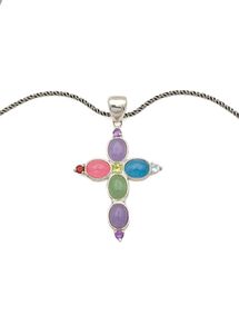 Vintage 925 Sterling Silver Multi Gemstone Cross Necklace