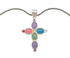 Vintage 925 Sterling Silver Multi Gemstone Cross Necklace
