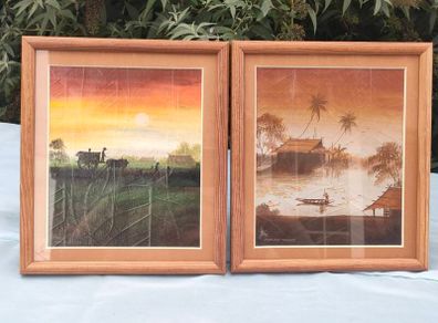Pair of Wat Suan-Dok Temple original paintings