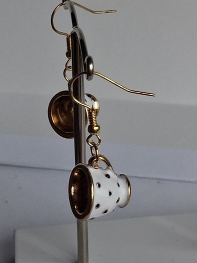 White & Gold Spotty Mini Teacup Drop Earrings