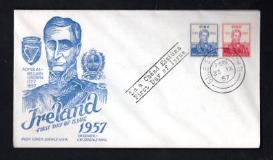 1957 Ireland Centenary of the Death of Admiral William Brown (Founder of Argentine Navy) Commemorative Stamps Illustrated First Day Cover (FDC) with Baile Atha Cliath (Dublin) cancel