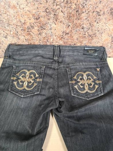womens GUESS PREMIUM Bootcut black stretchy denim jeans gold embroidery  Size W 32 L 30 A1