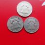 US Franklin Silver Half dollars (3).90% Silver.1952.1954.1962. Image 3