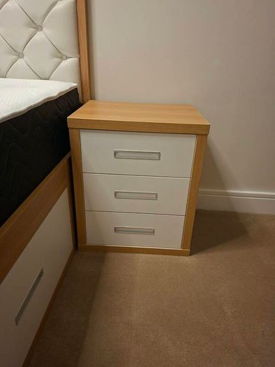 New and Unused Bedroom Set: Storage Bed, Mattress, Desk and 2 Bedside Lockers