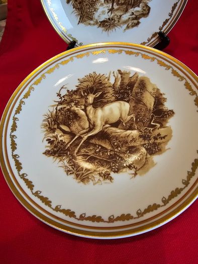 Hunting Motifs Decorative Plate Set , Manufacturer: L. Lichte, Fine China, GDR (East Germany), 1960s-1970s