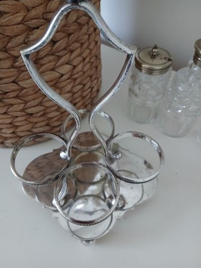 Silver Plated & Crystal Cruet Condiments Set