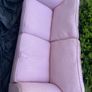 Large pink 2 seater sofa also large purple foot stool Image 3