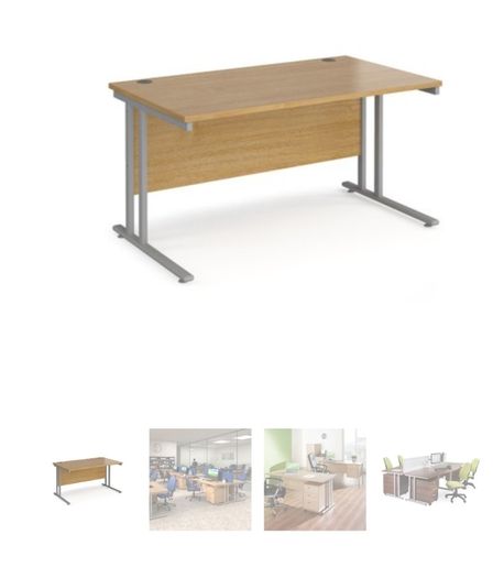 Maestro 25 straight desk 1400mm x 800mm - silver cantilever leg frame, oak top