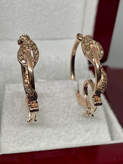 Champagne Diamond, Black Diamond J Hoop Half Hoop Earring