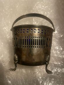 Vintage silver plated blue cobalt glass