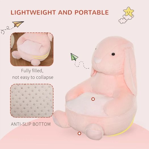 Kids Sofa Chair Children Plush Armchair Stuffed Cute Rabbit Toy Support Seat Learning Baby Nest Sleeping Cushion Bed Soft Snuggle Furniture 60 x 50 x 59cm Pink